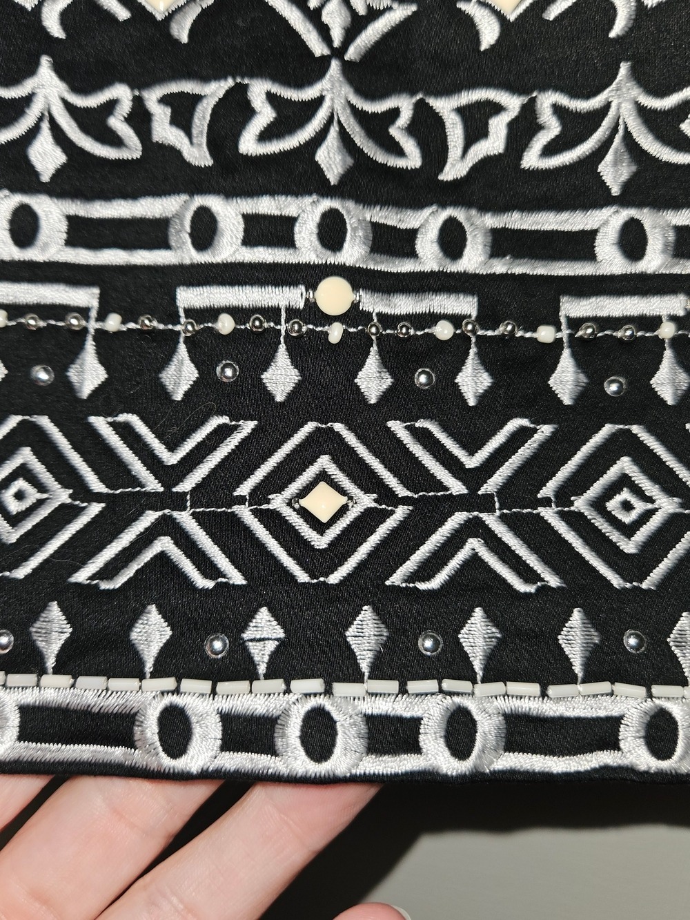 White House Black Market Black Pencil Skirt with White Embroidery - Picture 7 of 8